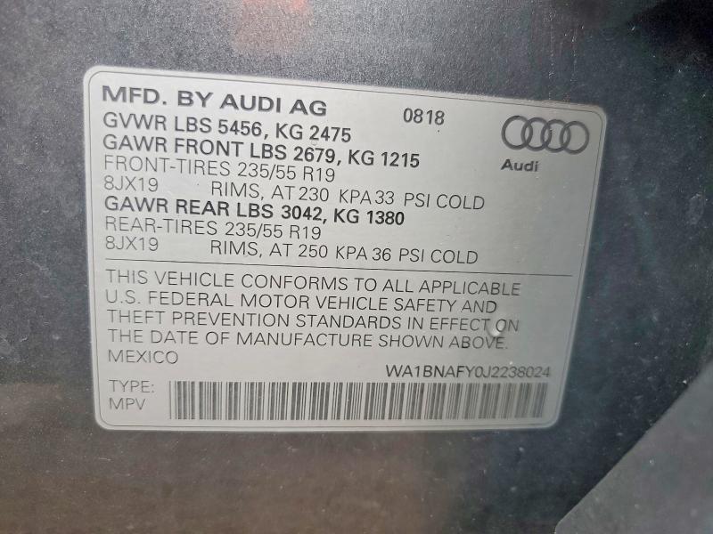 Продажа на аукционе авто 2018 Audi Q5, vin: WA1BNAFY0J2238024, номер лота: 50042426