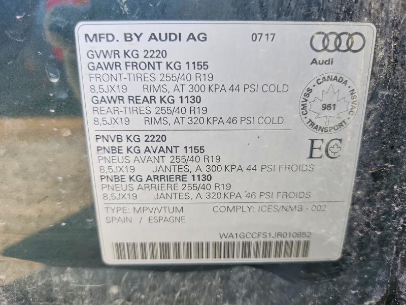 50338656 :رقم المزاد ، WA1GCCFS1JR010852 vin ، 2018 Audi Q3 مزاد بيع