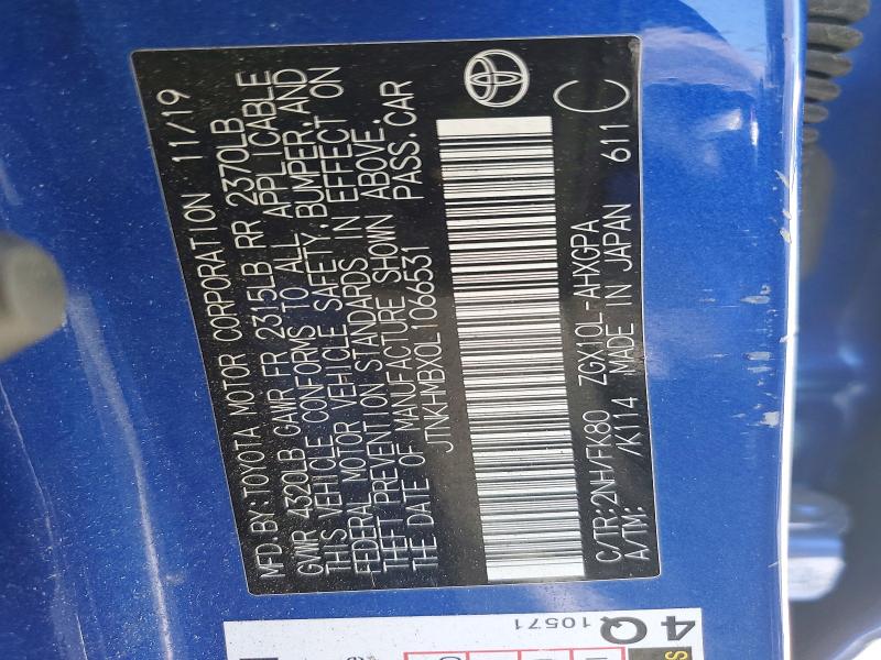 51596006 :رقم المزاد ، JTNKHMBX0L1066531 vin ، 2020 Toyota C-hr مزاد بيع