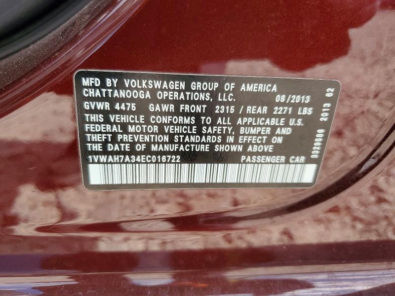 Aukcja sprzedaży 2014 Volkswagen Passat, vin: 1VWAH7A34EC016722, numer aukcji: 50649356