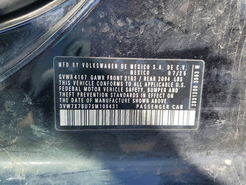Aukcja sprzedaży 2025 Volkswagen Jetta, vin: 3VW7X7BU7SM106431, numer aukcji: 50660386