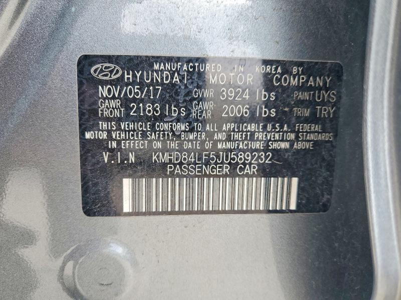 49078156 :رقم المزاد ، KMHD84LF5JU589232 vin ، 2018 Hyundai Elantra مزاد بيع
