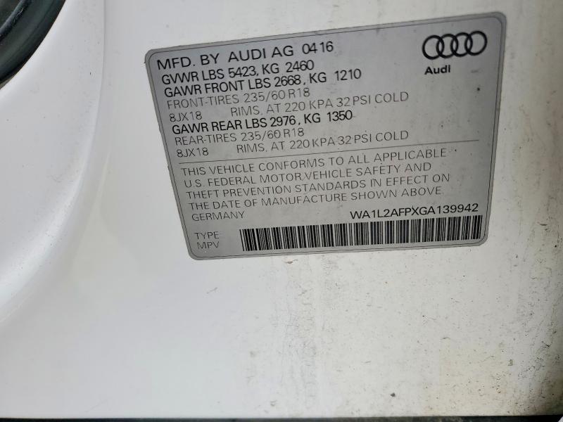 Продажа на аукционе авто 2016 Audi Q5, vin: WA1L2AFPXGA139942, номер лота: 50074166