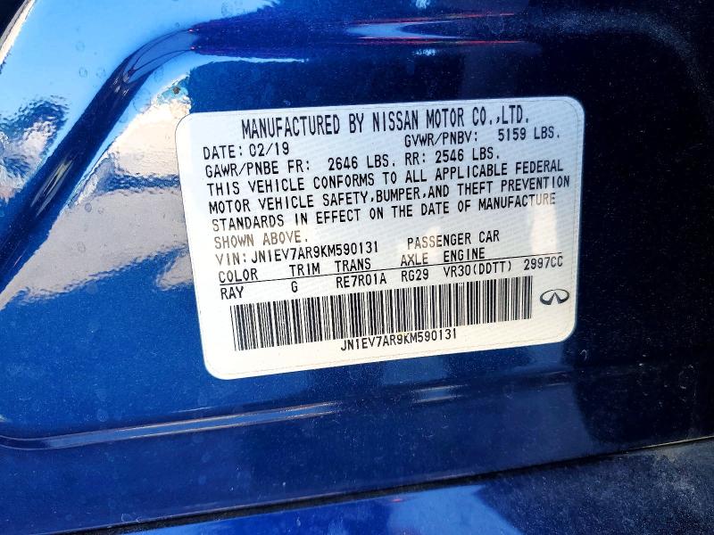48843726 :رقم المزاد ، JN1EV7AR9KM590131 vin ، 2019 Infiniti Q50 مزاد بيع