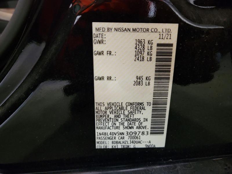 51461626 :رقم المزاد ، 1N4BL4DV5NN309783 vin ، 2022 Nissan Altima مزاد بيع