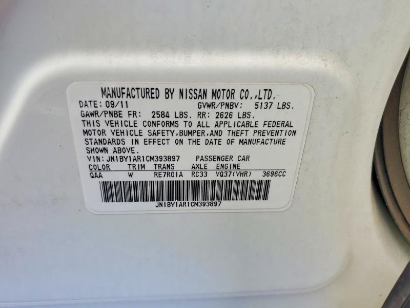 Aukcja sprzedaży 2012 Infiniti M37, vin: JN1BY1AR1CM393897, numer aukcji: 47937516
