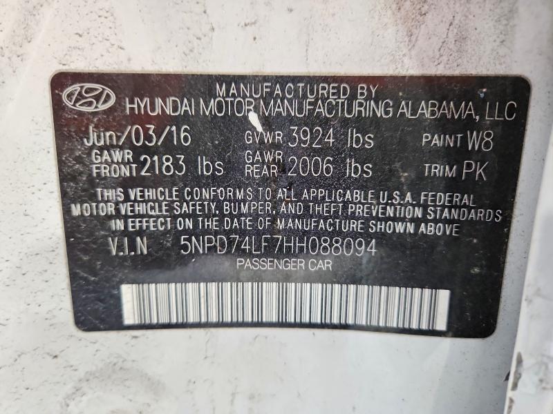 48893326 :رقم المزاد ، 5NPD74LF7HH088094 vin ، 2017 Hyundai Elantra مزاد بيع