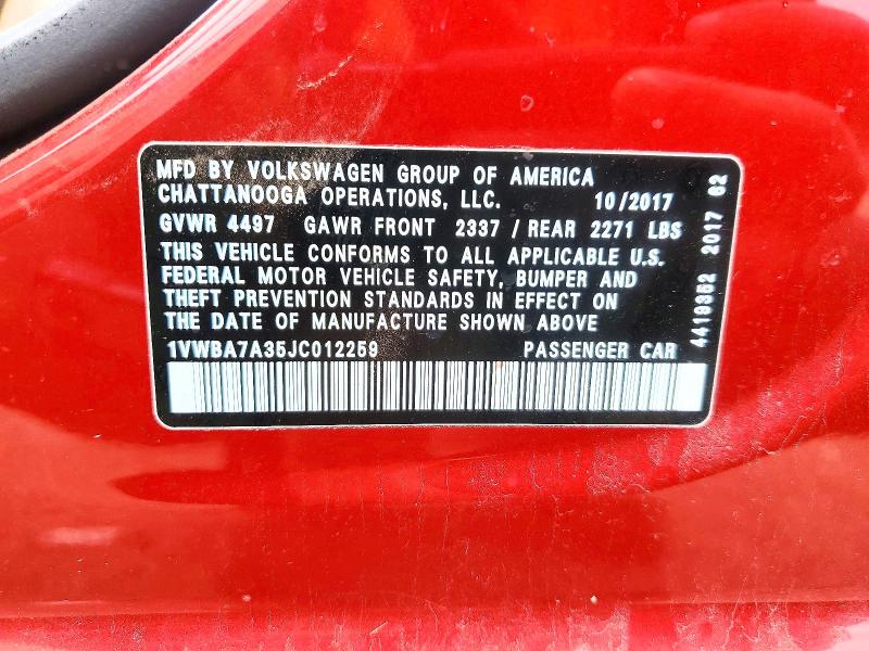 Aukcja sprzedaży 2018 Volkswagen Passat, vin: 1VWBA7A35JC012259, numer aukcji: 51961076
