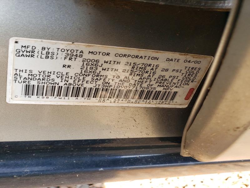 Aukcja sprzedaży 2000 Toyota Rav4, vin: JT3HP10V0Y7170835, numer aukcji: 49335466