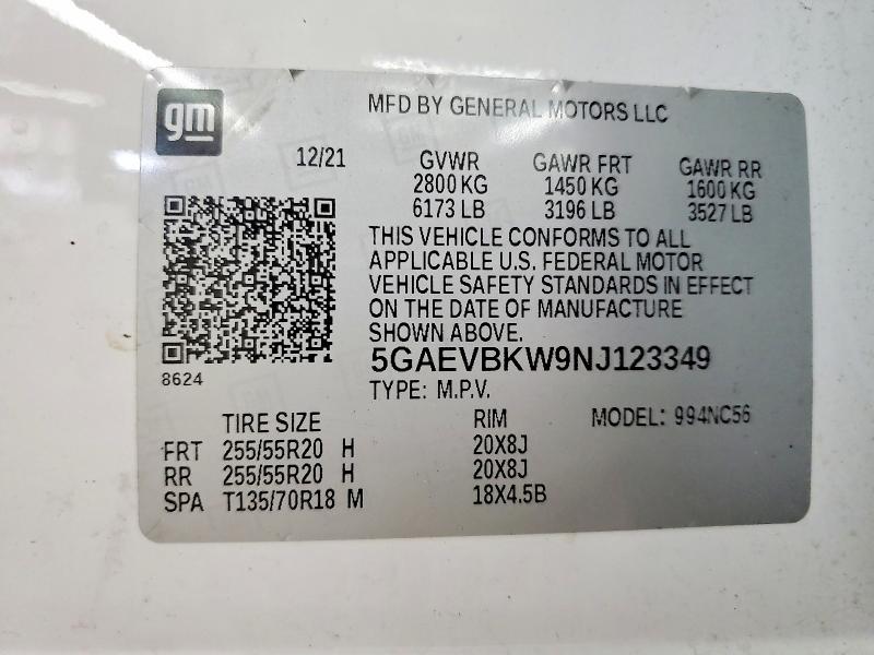 Aukcja sprzedaży 2022 Buick Enclave, vin: 5GAEVBKW9NJ123349, numer aukcji: 51669036