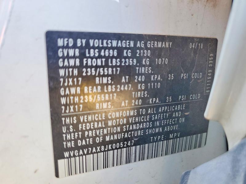 2018 Volkswagen Tiguan Limited მანქანა იყიდება აუქციონზე, vin: WVGAV7AX8JK005247, აუქციონის ნომერი: 49853176