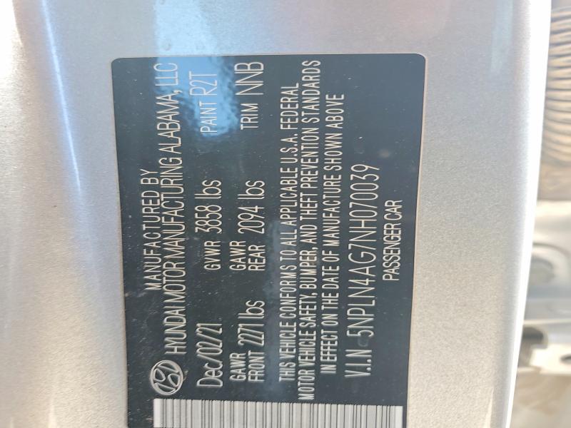 Aukcja sprzedaży 2022 Hyundai Elantra, vin: 5NPLN4AG7NH070039, numer aukcji: 49057786