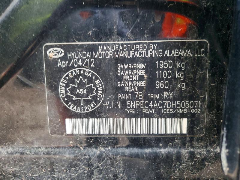 Aukcja sprzedaży 2013 Hyundai Sonata, vin: 5NPEC4AC7DH505071, numer aukcji: 47990966