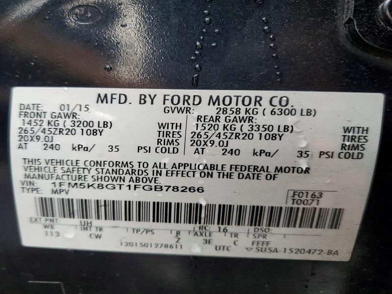 Продаж на аукціоні авто 2015 Ford Explorer, vin: 1FM5K8GT1FGB78266, номер лоту: 47285326