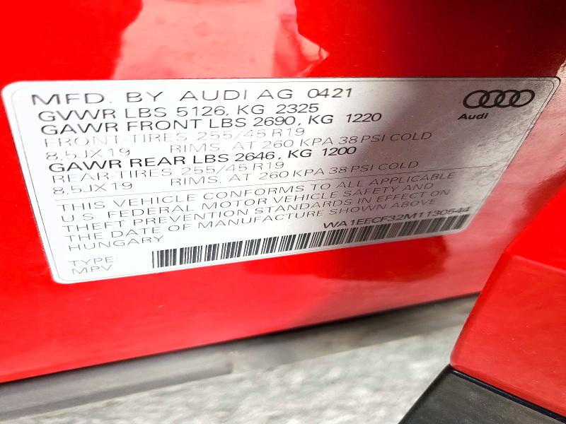 Aukcja sprzedaży 2021 Audi Q3, vin: WA1EECF32M1130544, numer aukcji: 50094106