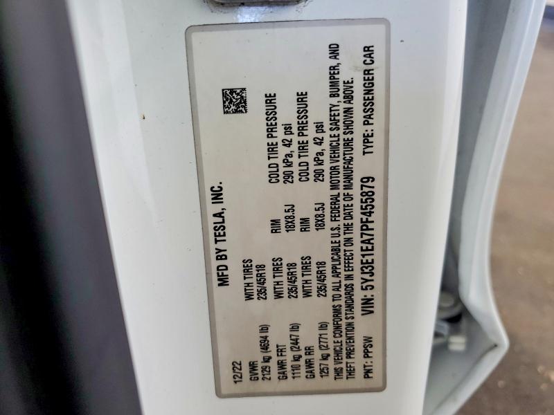 Aukcja sprzedaży 2023 Tesla Model 3, vin: 5YJ3E1EA7PF455879, numer aukcji: 50545476