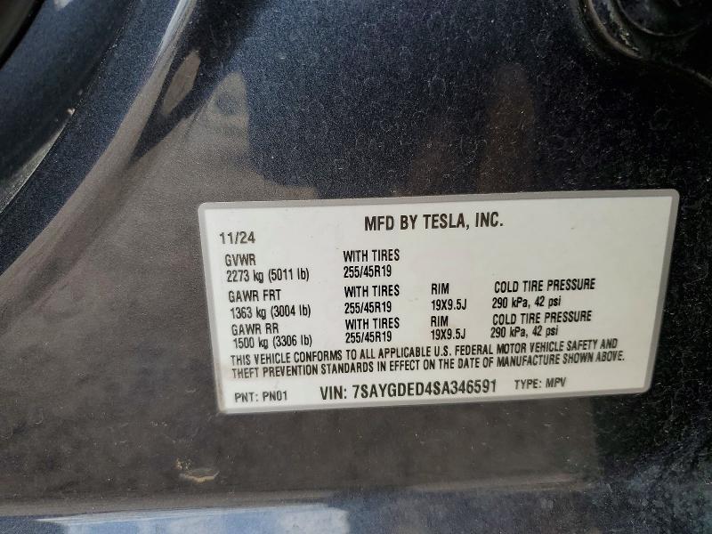 50148186 :رقم المزاد ، 7SAYGDED4SA346591 vin ، 2025 Tesla Model Y مزاد بيع
