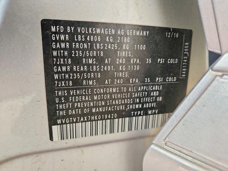 Aukcja sprzedaży 2017 Volkswagen Tiguan, vin: WVGTV7AX7HK019420, numer aukcji: 50474396