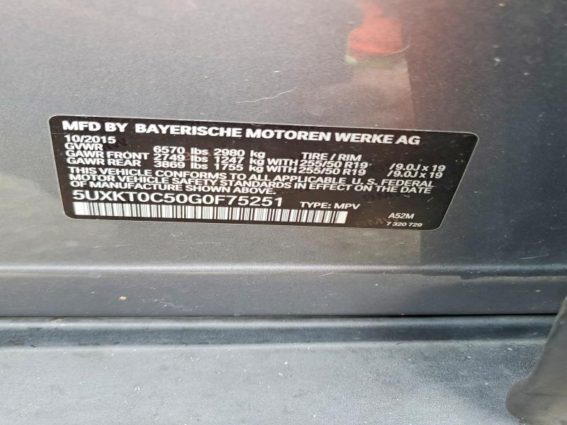 Aukcja sprzedaży 2016 Bmw X5, vin: 5UXKT0C50G0F75251, numer aukcji: 50573436