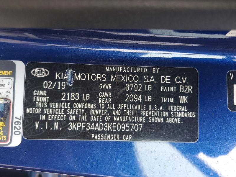 49238846 :رقم المزاد ، 3KPF34AD3KE095707 vin ، 2019 Kia Forte مزاد بيع