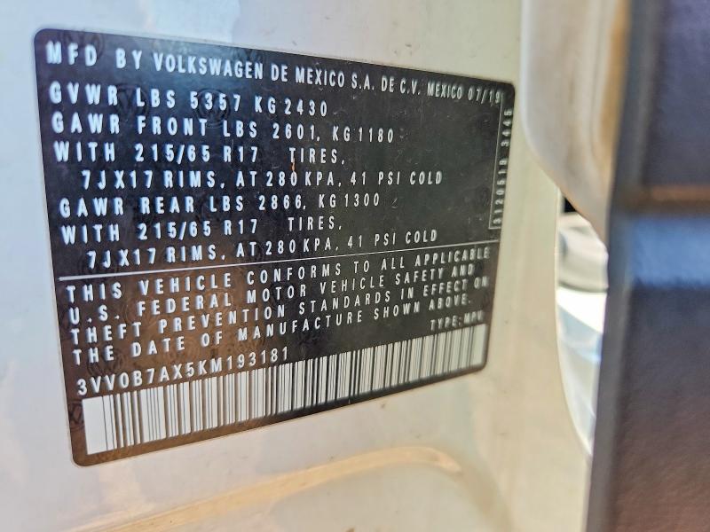 Aukcja sprzedaży 2019 Volkswagen Tiguan, vin: 3VV0B7AX5KM193181, numer aukcji: 49931536