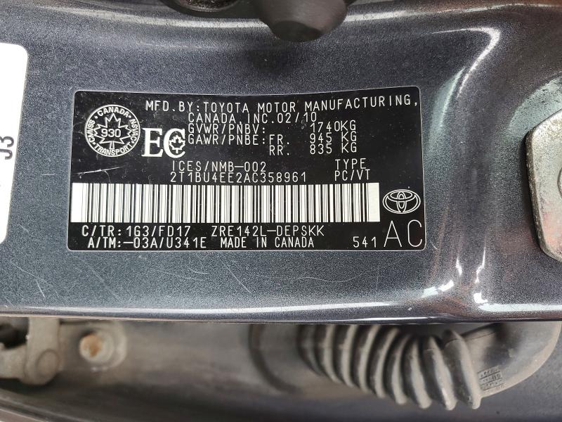 48476946 :رقم المزاد ، 2T1BU4EE2AC358961 vin ، 2010 Toyota Corolla مزاد بيع