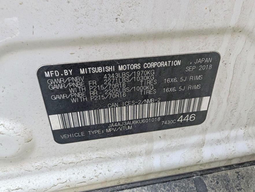 2019 Mitsubishi Rvr მანქანა იყიდება აუქციონზე, vin: JA4AJ3AU6KU601018, აუქციონის ნომერი: 51108946