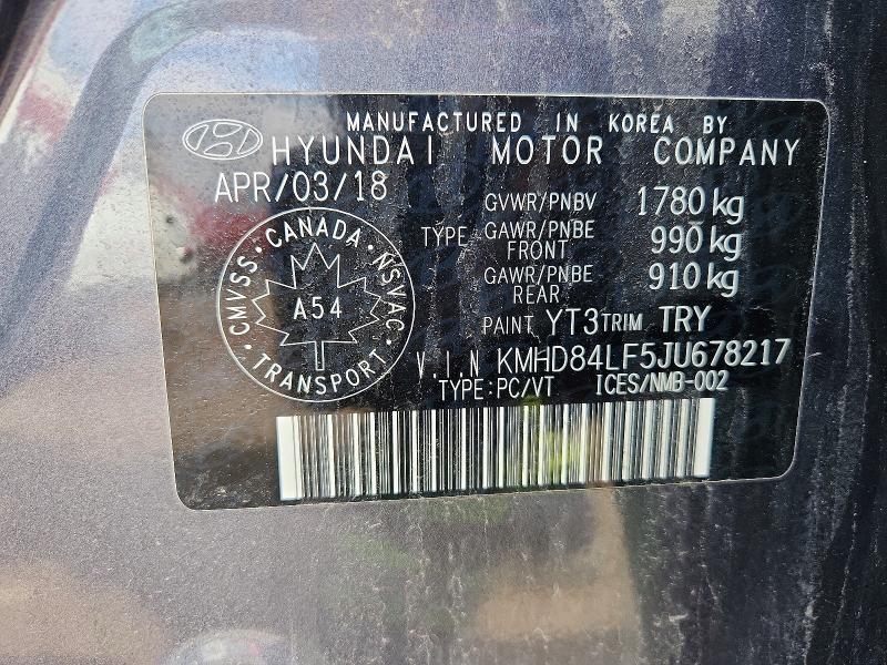 49234076 :رقم المزاد ، KMHD84LF5JU678217 vin ، 2018 Hyundai Elantra مزاد بيع