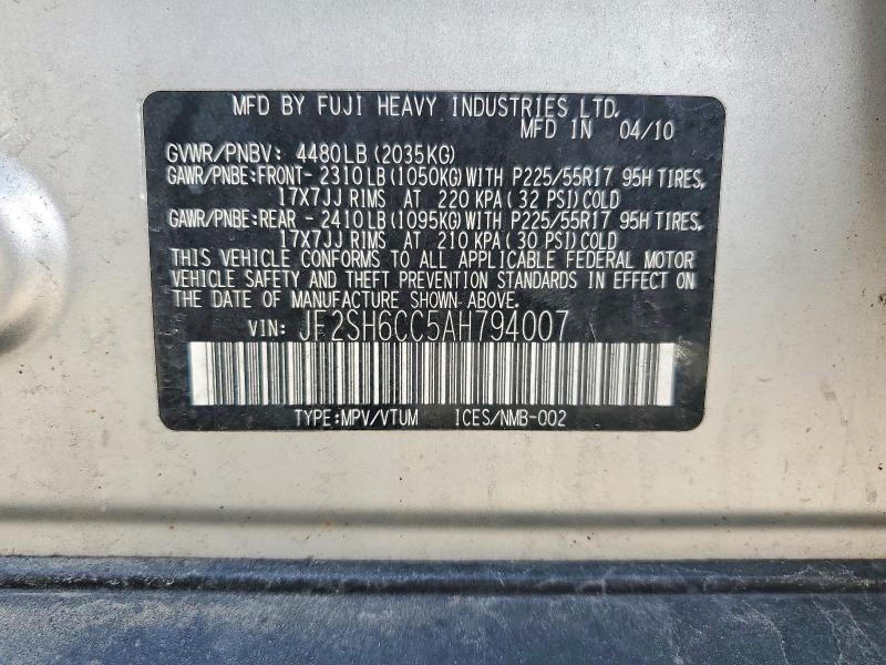 Продаж на аукціоні авто 2010 Subaru Forester, vin: JF2SH6CC5AH794007, номер лоту: 50388226