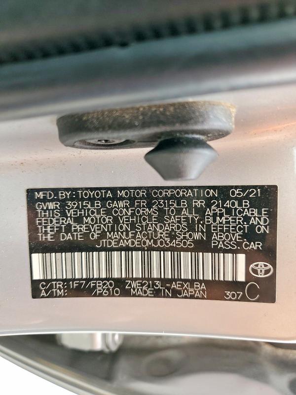 Продажа на аукционе авто 2021 Toyota Corolla, vin: JTDEAMDE0MJ034505, номер лота: 49417476