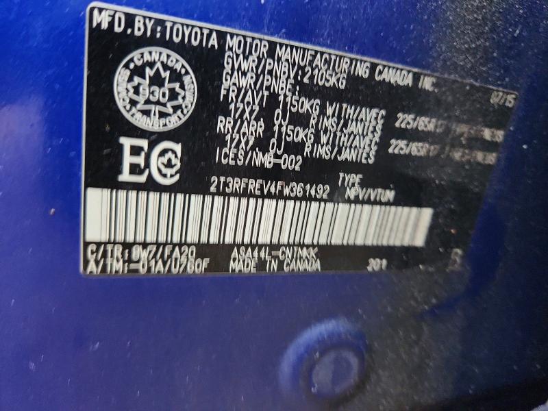 47522096 :رقم المزاد ، 2T3RFREV4FW361492 vin ، 2015 Toyota Rav4 مزاد بيع