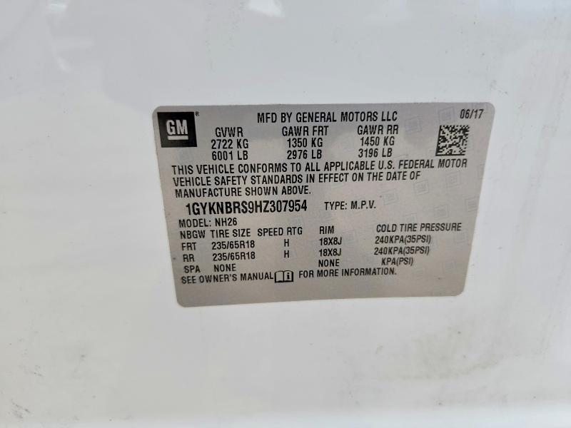 48301876 :رقم المزاد ، 1GYKNBRS9HZ307954 vin ، 2017 Cadillac Xt5 مزاد بيع