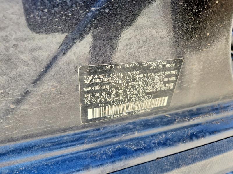 2019 Subaru Crosstrek მანქანა იყიდება აუქციონზე, vin: JF2GTAACXK9350627, აუქციონის ნომერი: 50283856