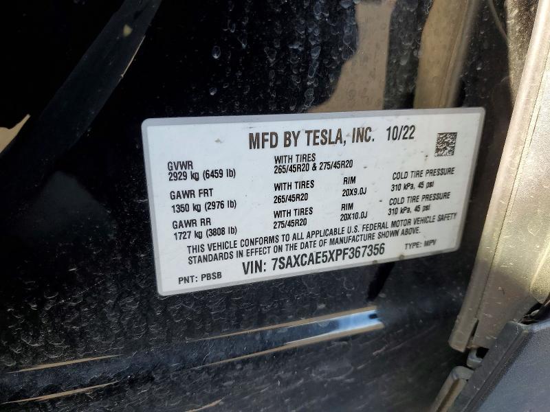 Aukcja sprzedaży 2023 Tesla Model X, vin: 7SAXCAE5XPF367356, numer aukcji: 48358276