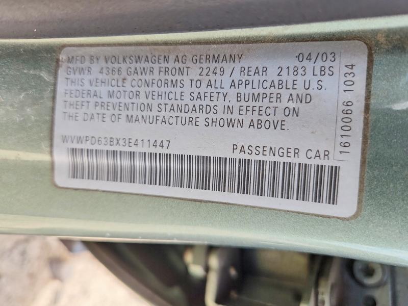 2003 Volkswagen Passat მანქანა იყიდება აუქციონზე, vin: WVWPD63BX3E411447, აუქციონის ნომერი: 51017716