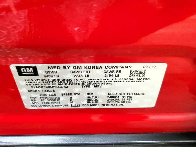 Aukcja sprzedaży 2018 Buick Encore, vin: KL4CJESB0JB543743, numer aukcji: 49226676