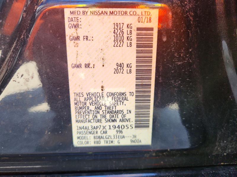 Продажа на аукционе авто 2018 Nissan Altima, vin: 1N4AL3AP7JC194055, номер лота: 50682696