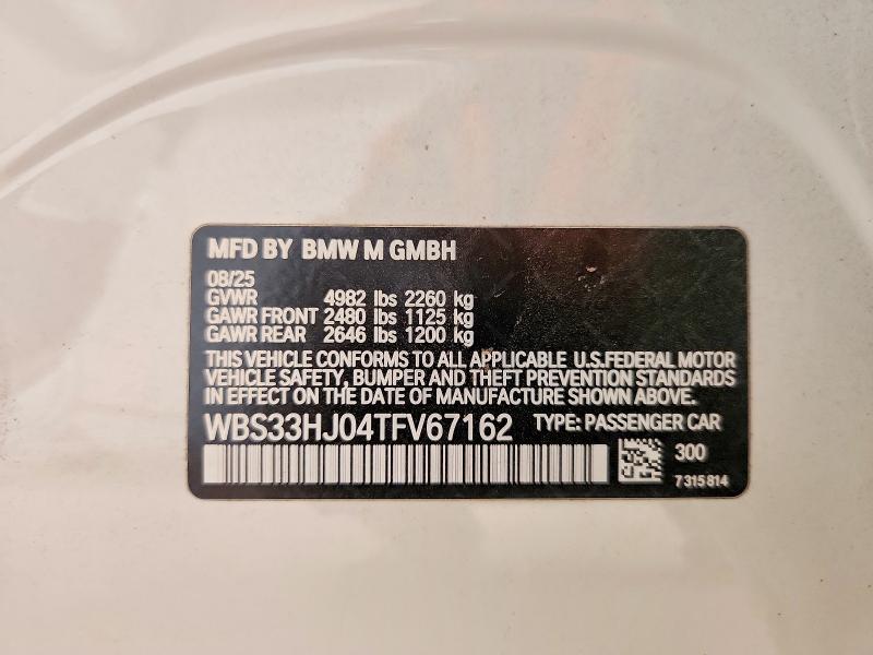 Продаж на аукціоні авто 2026 Bmw M3, vin: WBS33HJ04TFV67162, номер лоту: 49497096