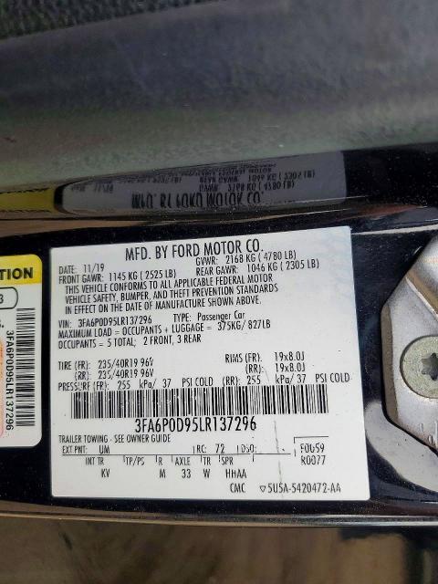 Продаж на аукціоні авто 2020 Ford Fusion, vin: 3FA6P0D95LR137296, номер лоту: 49857726