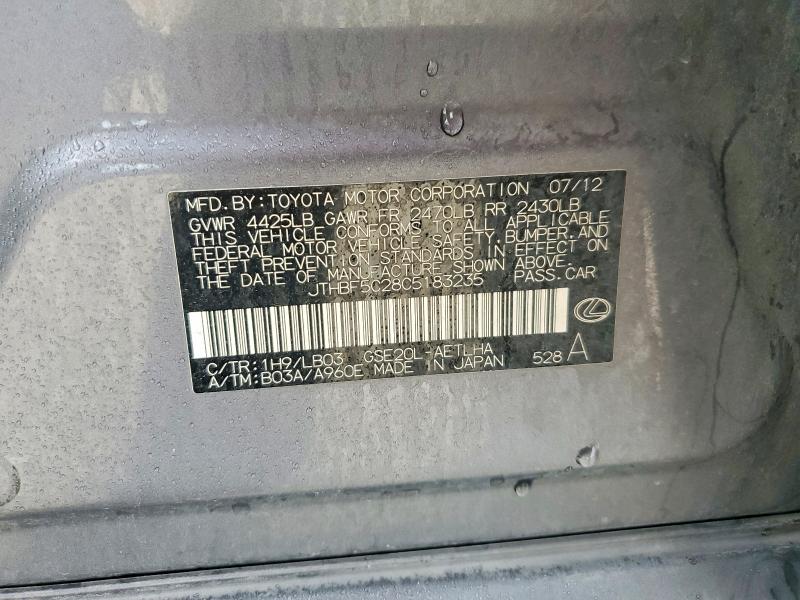 Aukcja sprzedaży 2012 Lexus Is, vin: JTHBF5C28C5183235, numer aukcji: 51811326