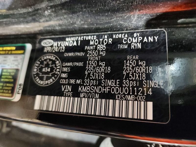 Продажа на аукционе авто 2013 Hyundai Santa Fe, vin: KM8SNDHF0DU011214, номер лота: 48604326