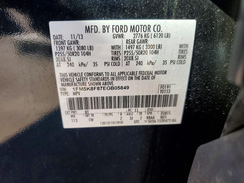 Auction sale of the 2014 Ford Explorer, vin: 1FM5K8F87EGB05849, lot number: 50763006