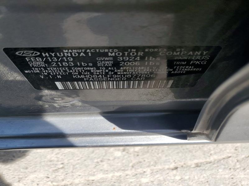 Продажа на аукционе авто 2019 Hyundai Elantra, vin: KMHD84LF9KU877806, номер лота: 50683546