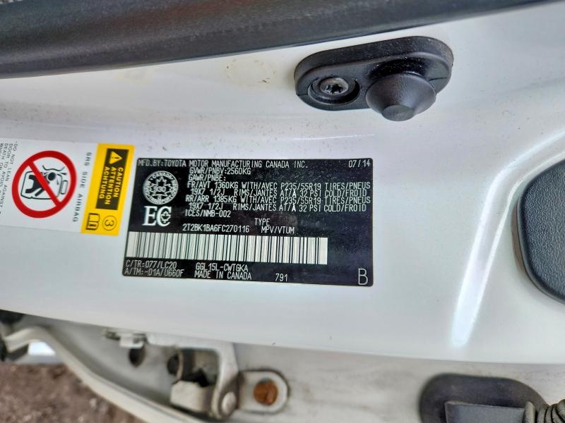 51771686 :رقم المزاد ، 2T2BK1BA6FC270116 vin ، 2015 Lexus Rx 350 مزاد بيع