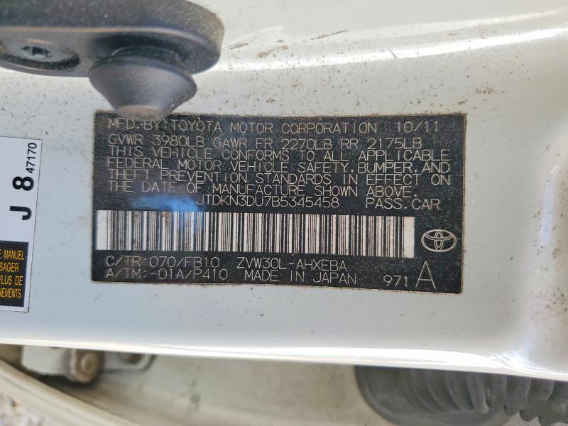 49645796 :رقم المزاد ، JTDKN3DU7B5345458 vin ، 2011 Toyota Prius مزاد بيع