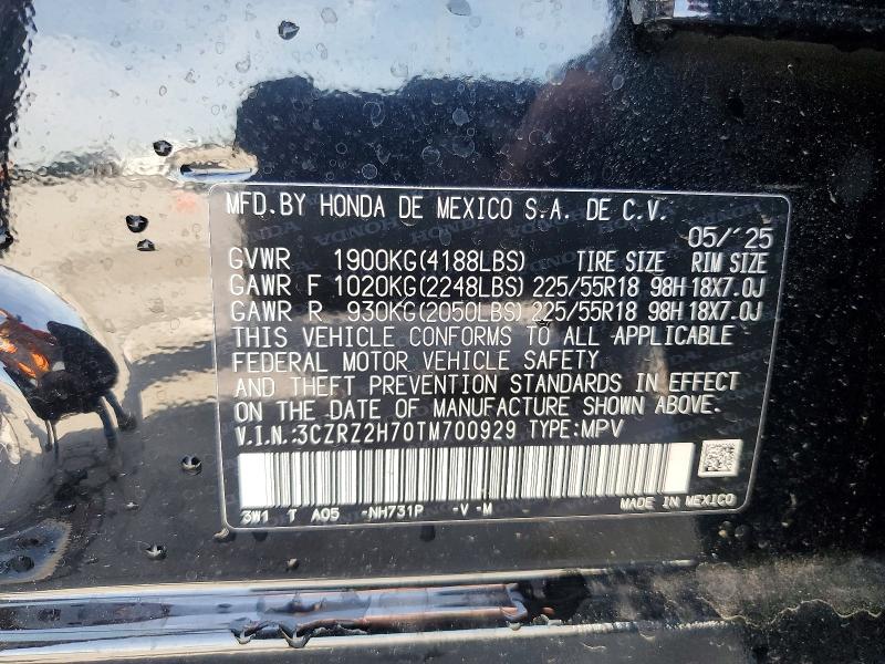 50442276 :رقم المزاد ، 3CZRZ2H70TM700929 vin ، 2026 Honda Hr-v مزاد بيع