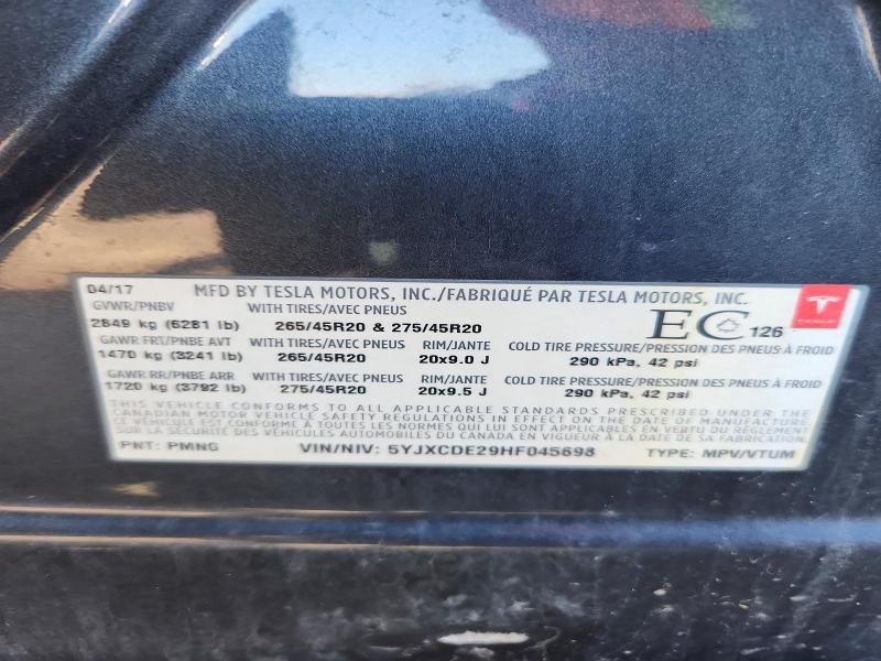 48859636 :رقم المزاد ، 5YJXCDE29HF045698 vin ، 2017 Tesla Model X مزاد بيع