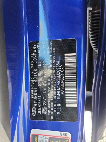Продажа на аукционе авто 2021 Hyundai Elantra, vin: KMHLM4AG5MU209684, номер лота: 50046956