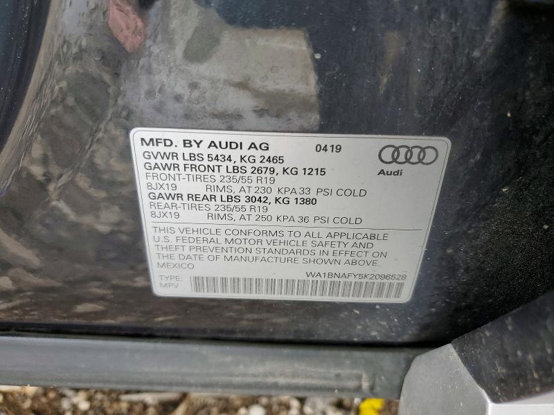 49632706 :رقم المزاد ، WA1BNAFY5K2096528 vin ، 2019 Audi Q5 مزاد بيع