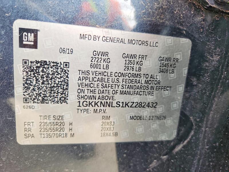 48474596 :رقم المزاد ، 1GKKNNLS1KZ282432 vin ، 2019 Gmc Acadia مزاد بيع